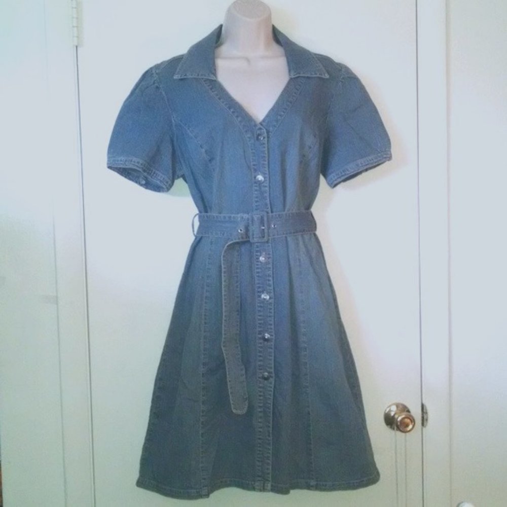 Vintage rare fashion belted denim dress